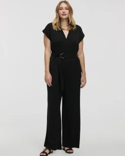 Straight-Leg Extended-Sleeve Belted Jumpsuit
