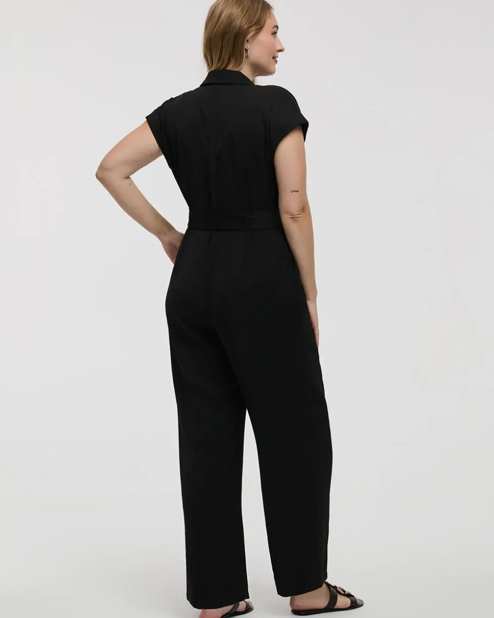 Straight-Leg Extended-Sleeve Belted Jumpsuit