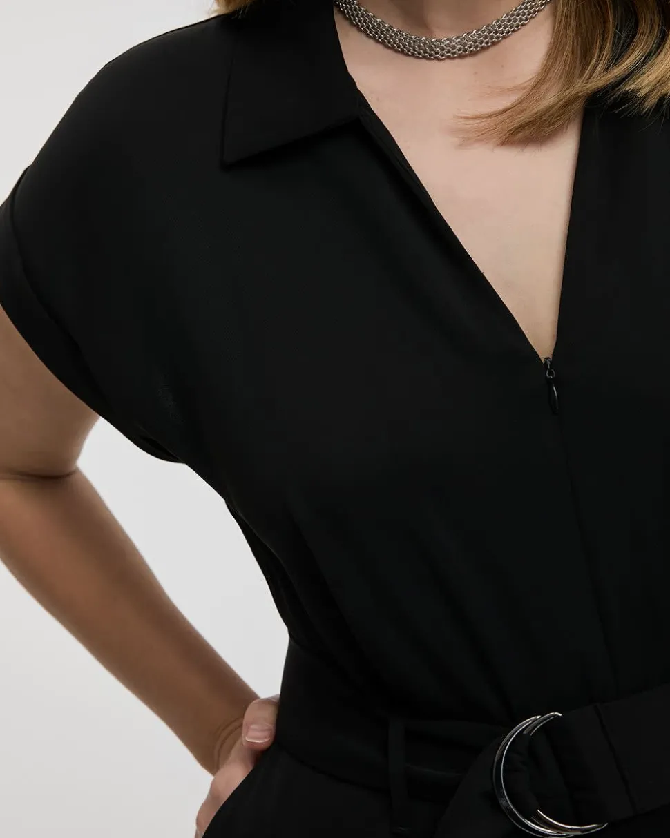 Straight-Leg Extended-Sleeve Belted Jumpsuit