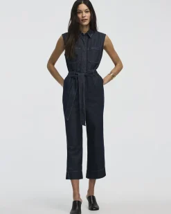 Straight-Leg Sleeveless Denim Jumpsuit