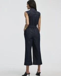 Straight-Leg Sleeveless Denim Jumpsuit