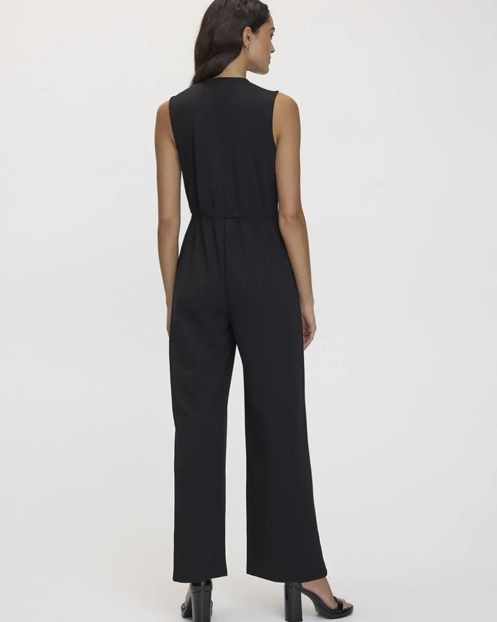 Straight-Leg Sleeveless Jumpsuit with Wrap Front