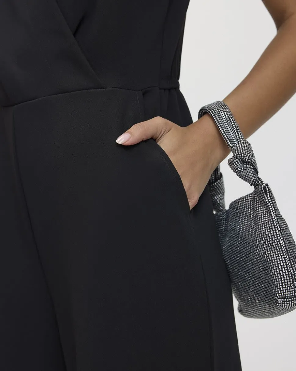Straight-Leg Sleeveless Jumpsuit with Wrap Front