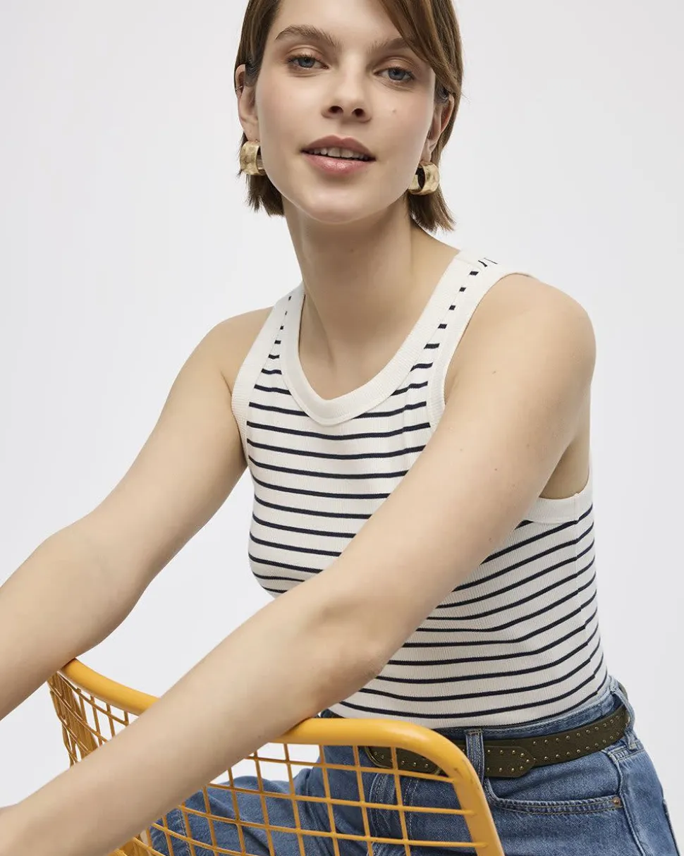 Striped Crew-Neck Ribbed Tank