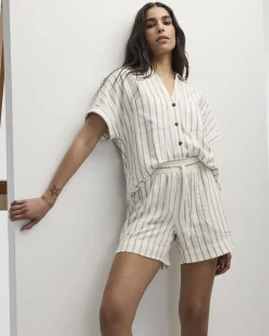 Striped Linen-Blend Shorts with Drawstring