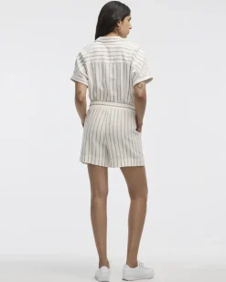 Striped Linen-Blend Shorts with Drawstring
