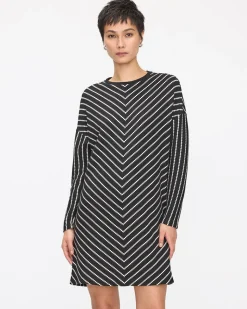 Striped Long-Sleeve Crew-Neck Shift Dress