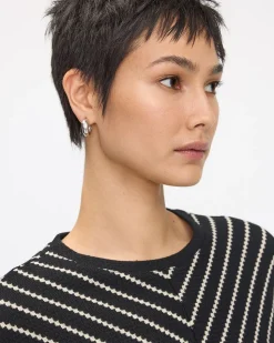 Striped Long-Sleeve Crew-Neck Shift Dress