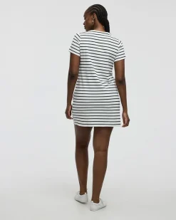 Striped Short-Sleeve Crew-Neck Shift Dress