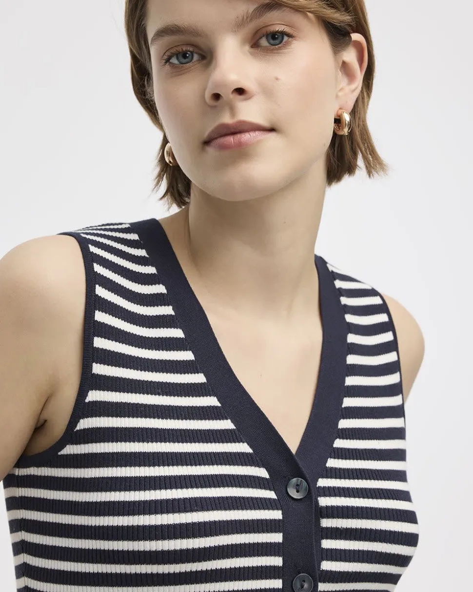 Striped V-Neck Ribbed Tank