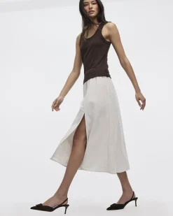 Swing Midi Skirt with Front Slit