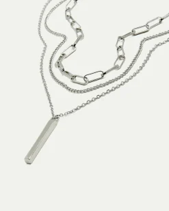 Triple-Layer Necklace with Baguette Pendant