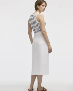 White Midi Denim Skirt