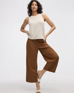 Wide-Leg Cropped Piqu&eacute; Pant