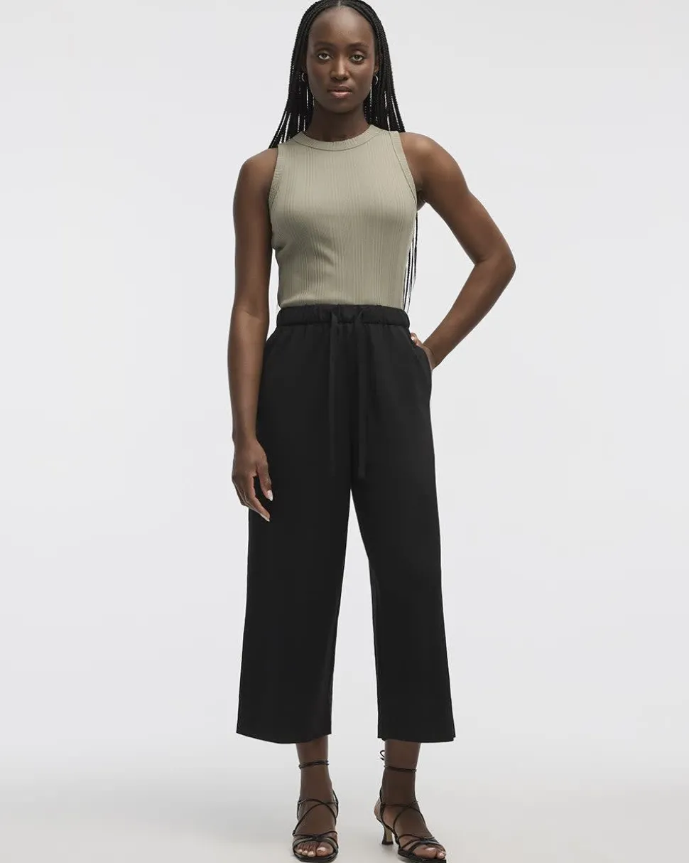 Wide-Leg Cropped Piqué Pant - Petite