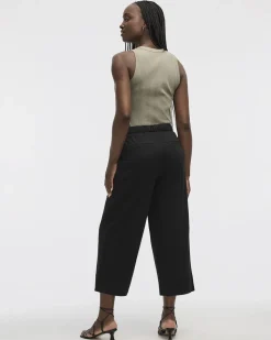 Wide-Leg Cropped Piqu&eacute; Pant - Petite