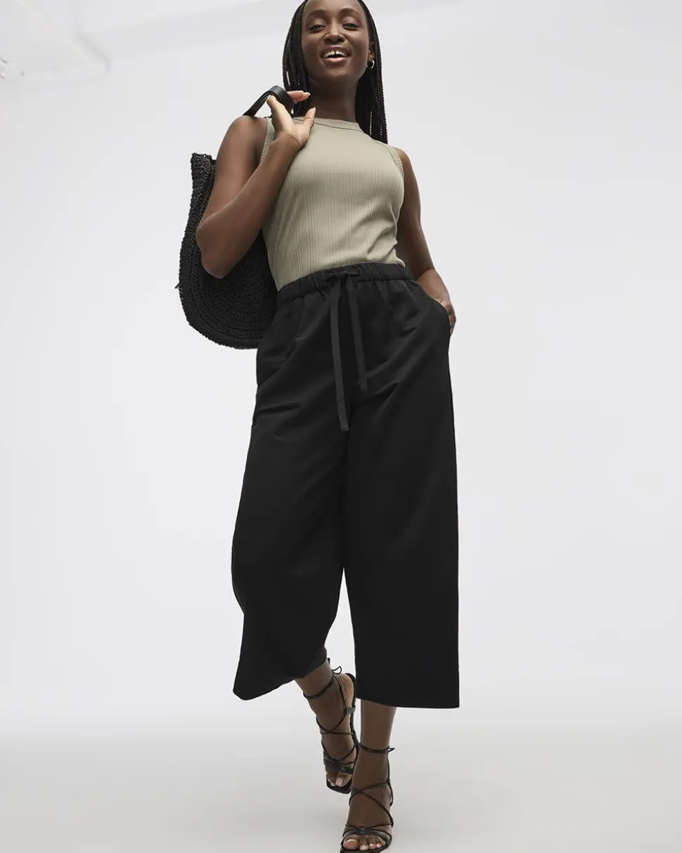 Wide-Leg Cropped Piqué Pant - Petite