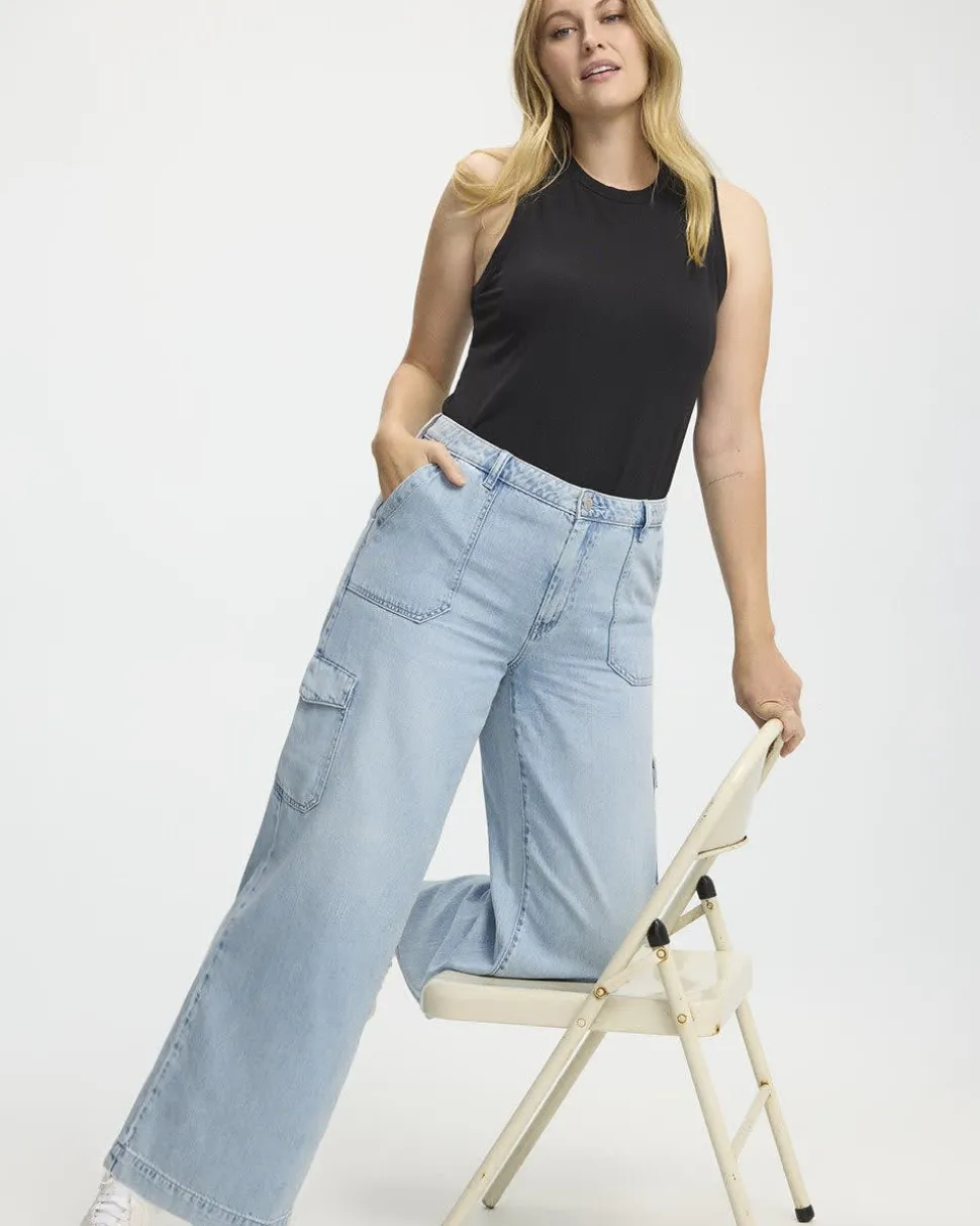 Wide-Leg High-Rise Cargo Denim Pant - Petite
