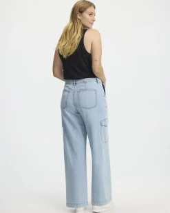 Wide-Leg High-Rise Cargo Denim Pant - Petite