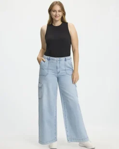 Wide-Leg High-Rise Cargo Denim Pant - Petite