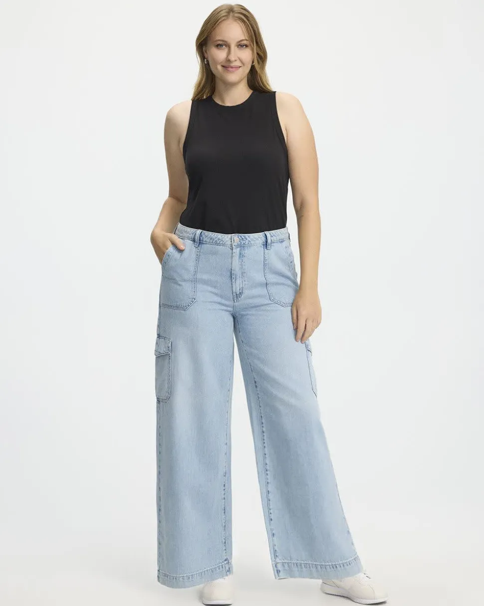Wide-Leg High-Rise Cargo Denim Pant - Petite