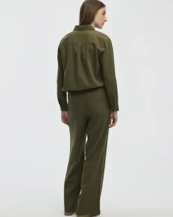 Wide-Leg High-Rise Linen Blend Pant