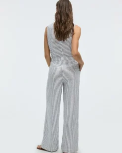 Wide-Leg High-Rise Linen-Blend Pants