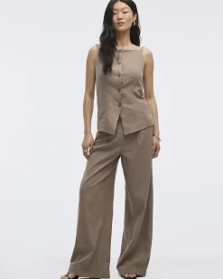 Wide-Leg High-Rise Linen-Blend Pants