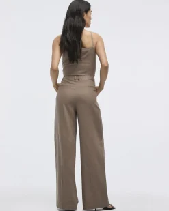 Wide-Leg High-Rise Linen-Blend Pants