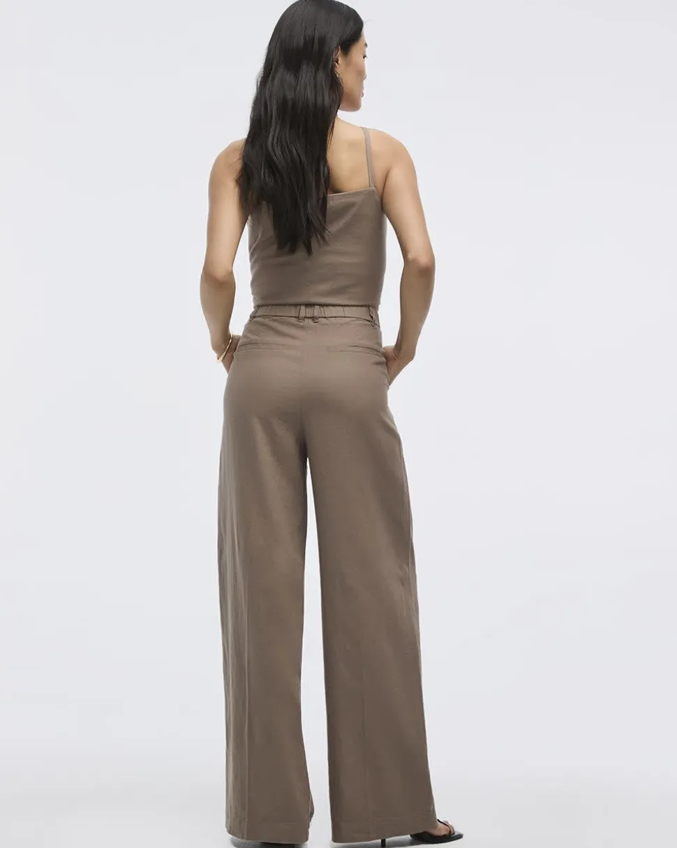 Wide-Leg High-Rise Linen-Blend Pants - Petite