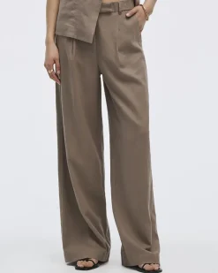 Wide-Leg High-Rise Linen-Blend Pants - Petite