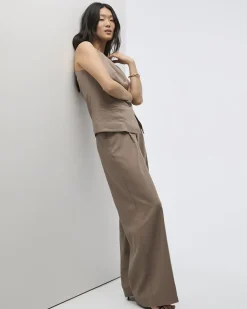 Wide-Leg High-Rise Linen-Blend Pants - Petite