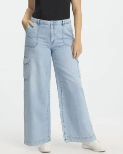 Wide-Leg Mid-Rise Cargo Denim Pant